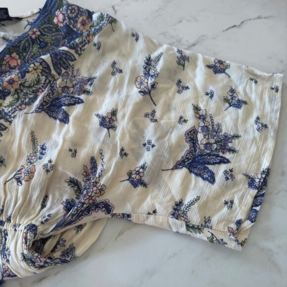 Angie Floral Print Mini Dress V Neck Tassel Drawstring Waist Boho Small - Picture 6 of 6